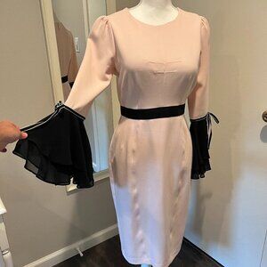 Eva Mendes Pink tailored dress with black trumpet sleeves, Size 2 (runs big)